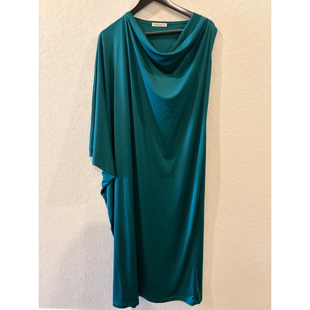 KOH KOH Emerald Green Asymmetric Cowl Neck Kaftan Maxi Dress Womens Medium